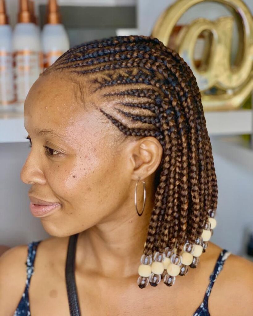 Curved Short Box Braids with Top Knot