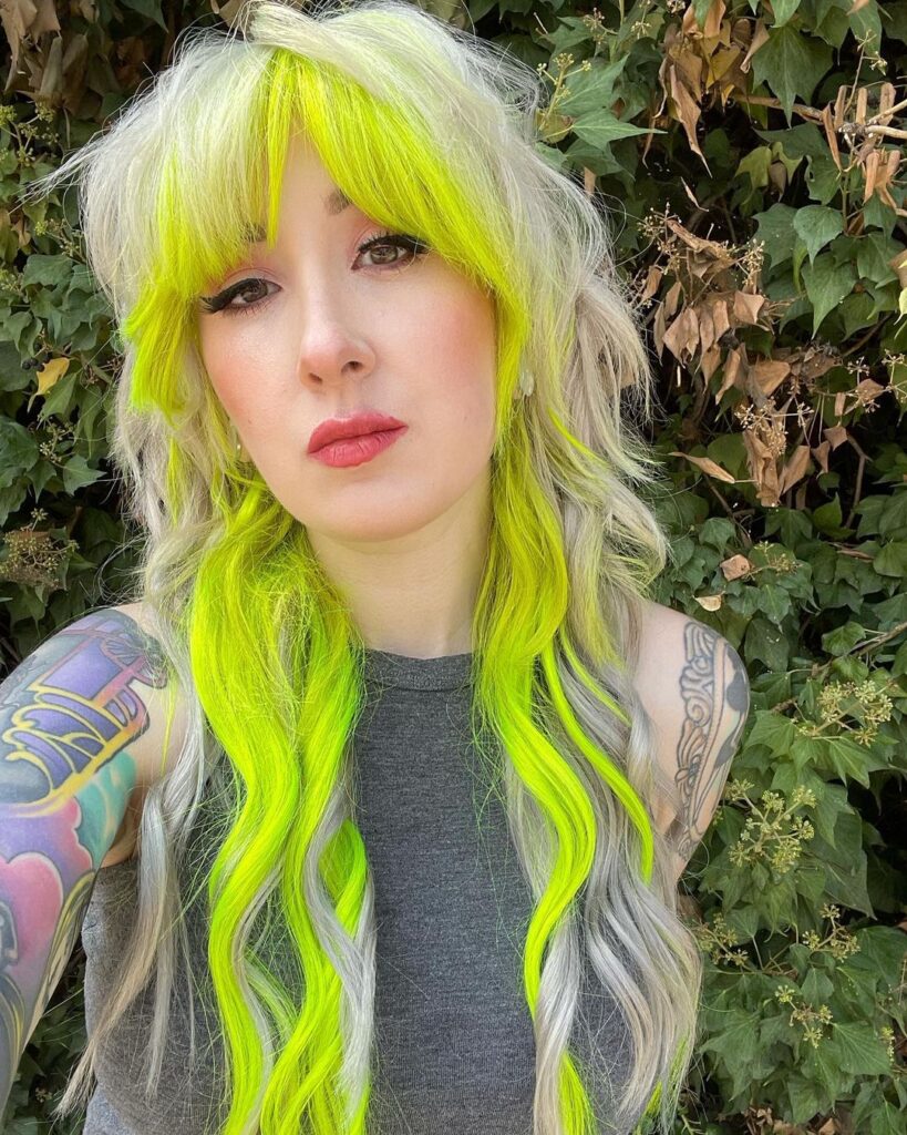 Blonde Wolf Cut with Neon Bangs