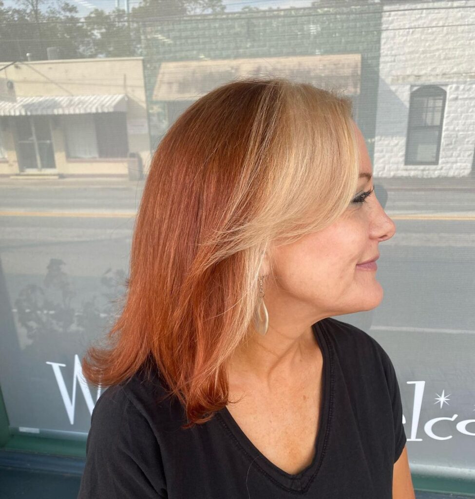 Blonde and Copper Curtain Bangs