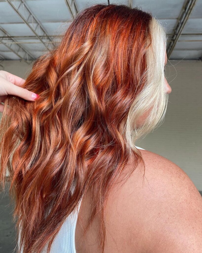 Copper Hair with White Curtain Bangs