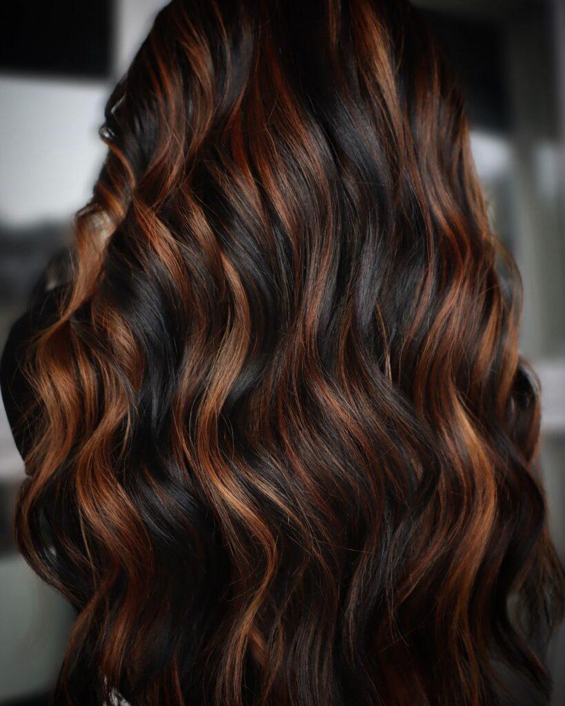 Reddish Caramel Highlights on Black Hair